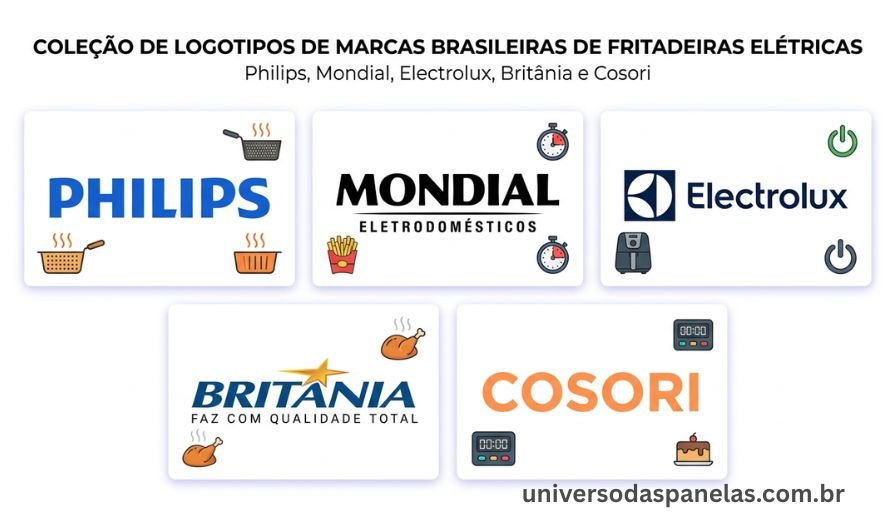 Logos das principais marcas de air fryer disponíveis no Brasil