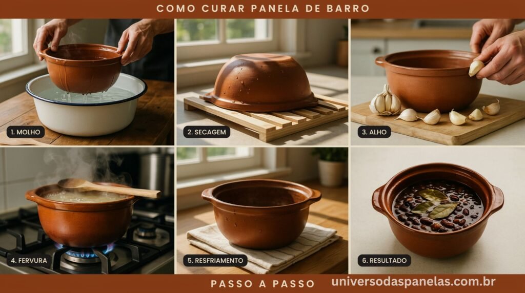 Tutorial fotográfico completo do processo de cura de panela de barro nova