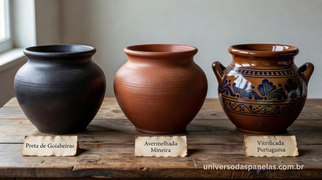 Comparação visual dos diferentes tipos de panelas de barro brasileiras