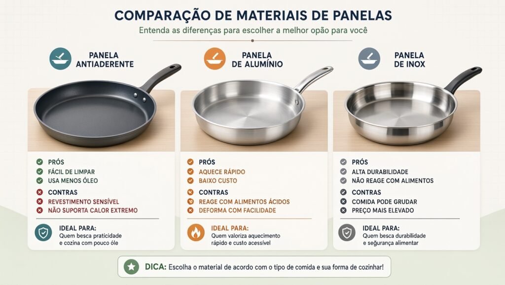 Guia comparativo de materiais de panelas ideal para quem está começando