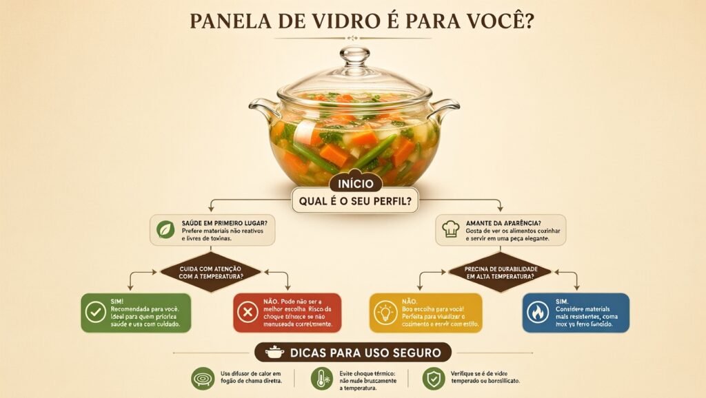 Diagrama de decisão para avaliar se panelas de vidro são adequadas para você