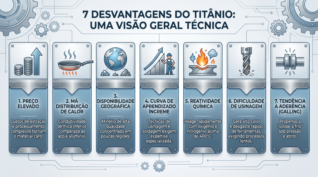Infográfico honesto sobre as desvantagens e limitações das panelas de titânio